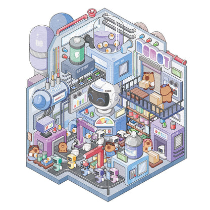 Factory Miniature Sticker Kit – 3D DIY Scene for Journals & Crafts
