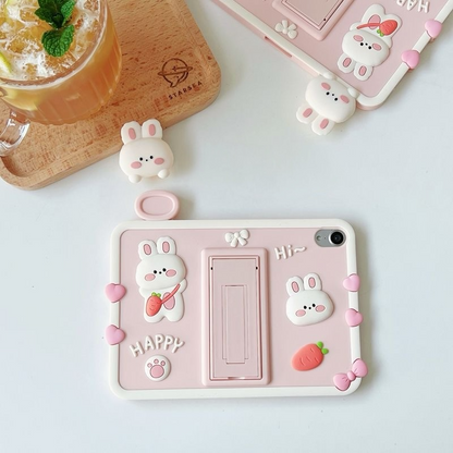 Kawaii Bunny iPad Case with Stand – Pink 3D Shockproof Cover