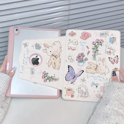 720° Rotating iPad Air Case – Cute Illustrated Tablet Cover with Pen Slot