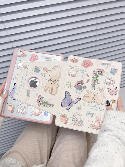 720° Rotating iPad Air Case – Cute Illustrated Tablet Cover with Pen Slot