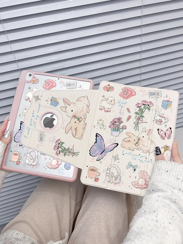 720° Rotating iPad Air Case – Cute Illustrated Tablet Cover with Pen Slot