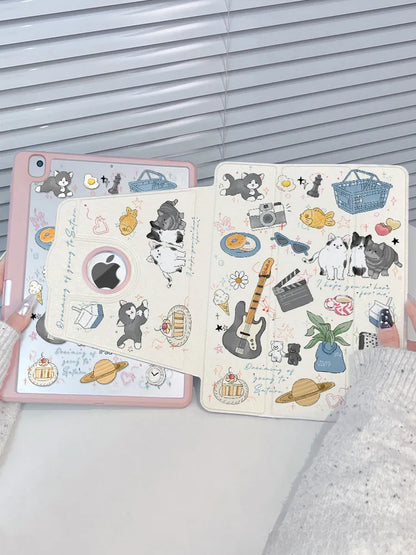 720° Rotating iPad Air Case – Cute Illustrated Tablet Cover with Pen Slot