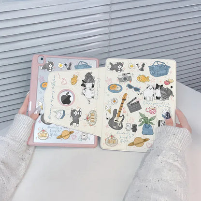 720° Rotating iPad Air Case – Cute Illustrated Tablet Cover with Pen Slot