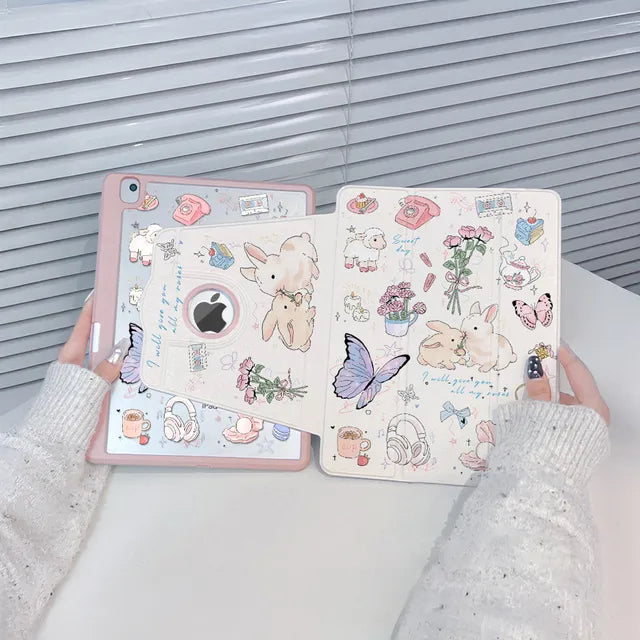 720° Rotating iPad Air Case – Cute Illustrated Tablet Cover with Pen Slot
