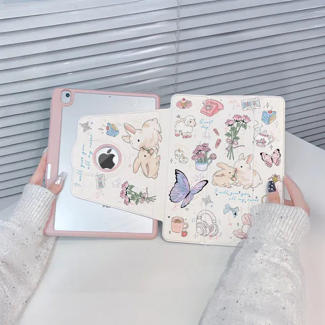 720° Rotating iPad Air Case – Cute Illustrated Tablet Cover with Pen Slot
