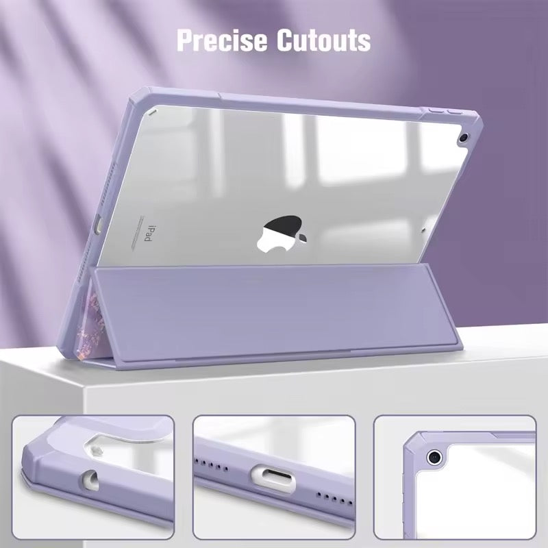 Marble Series iPad Case with Pencil Holder – Shockproof Clear Back Cover
