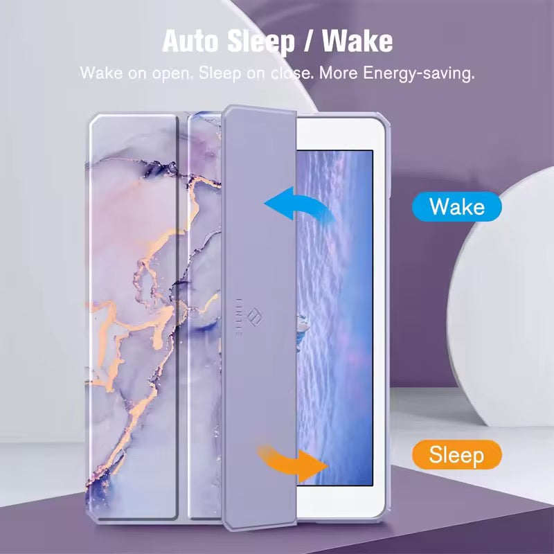 Marble Series iPad Case with Pencil Holder – Shockproof Clear Back Cover