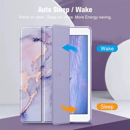 Marble Series iPad Case with Pencil Holder – Shockproof Clear Back Cover