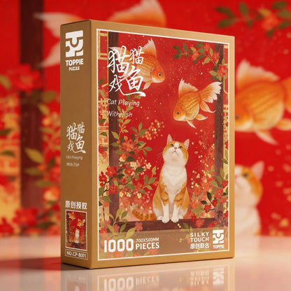 Cat Playing with Goldfish 1000 Piece Puzzle Toppie