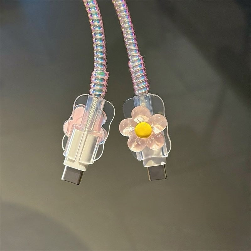 Cute Flower Charger Cover & Cable Protector Set – Kawaii Charging Accessories