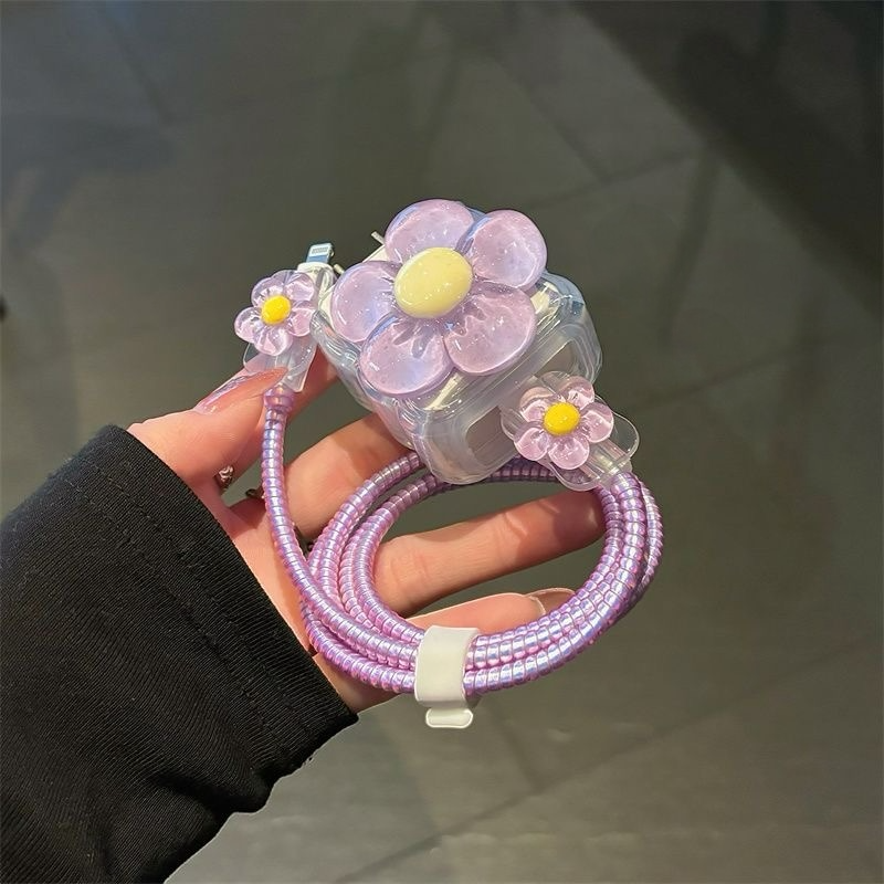 Cute Flower Charger Cover & Cable Protector Set – Kawaii Charging Accessories