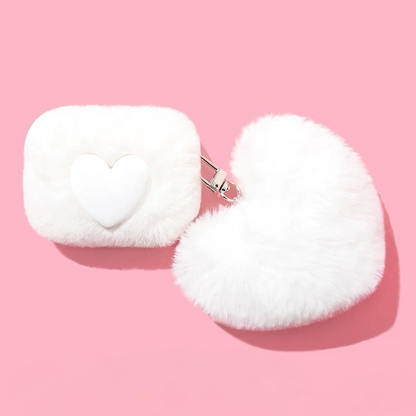 Sweet Fluffy Heart AirPods Case – Soft Plush Protective Cover