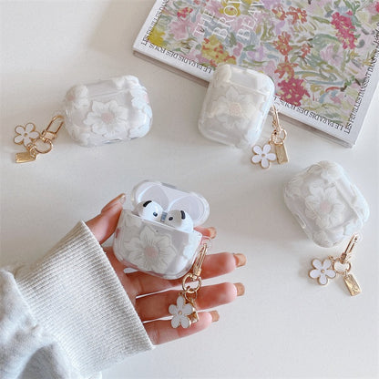 Floral AirPods Case with Daisy Charm – Clear Protective Cover