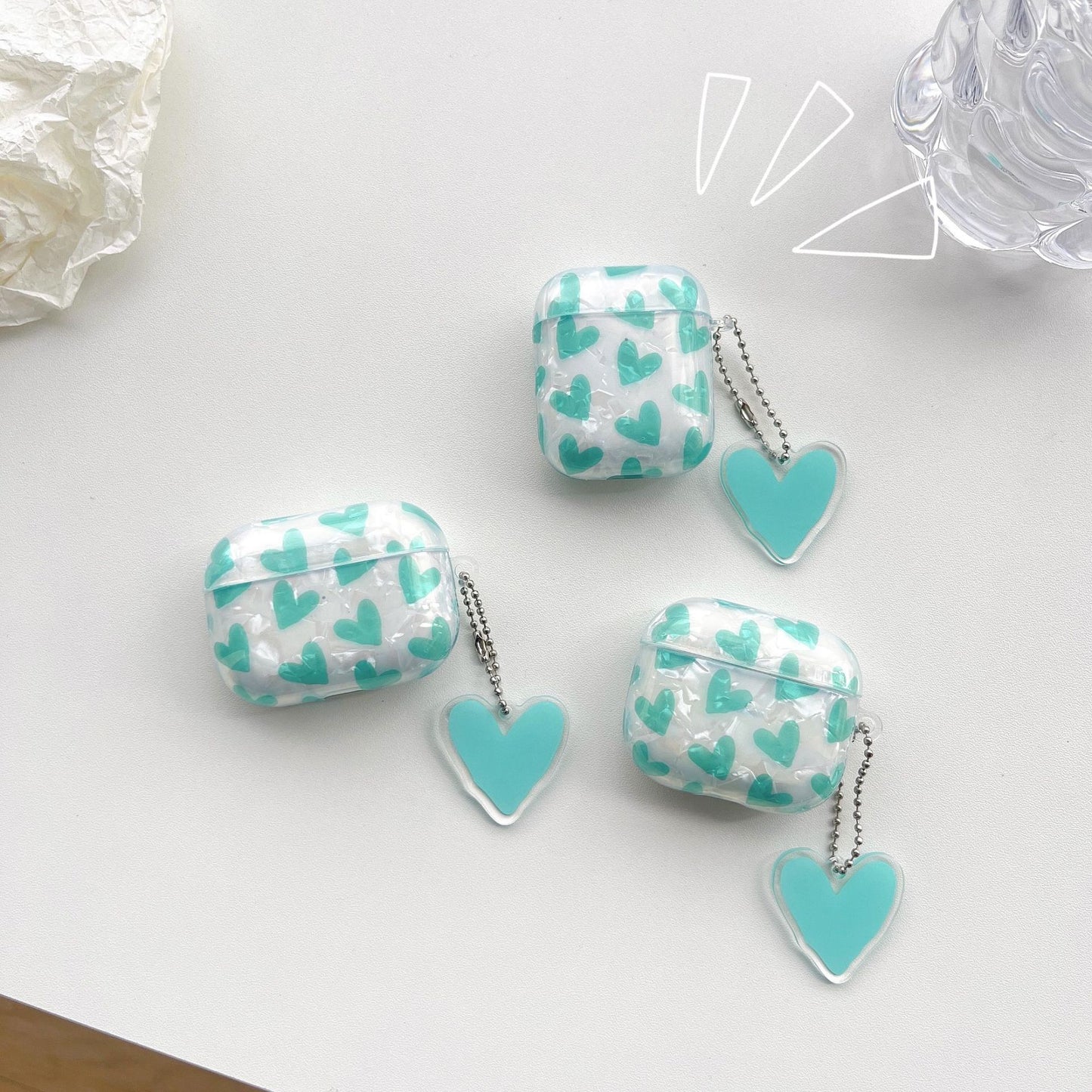 Kawaii Pink Heart AirPods Case with Charm – Clear Protective Cover