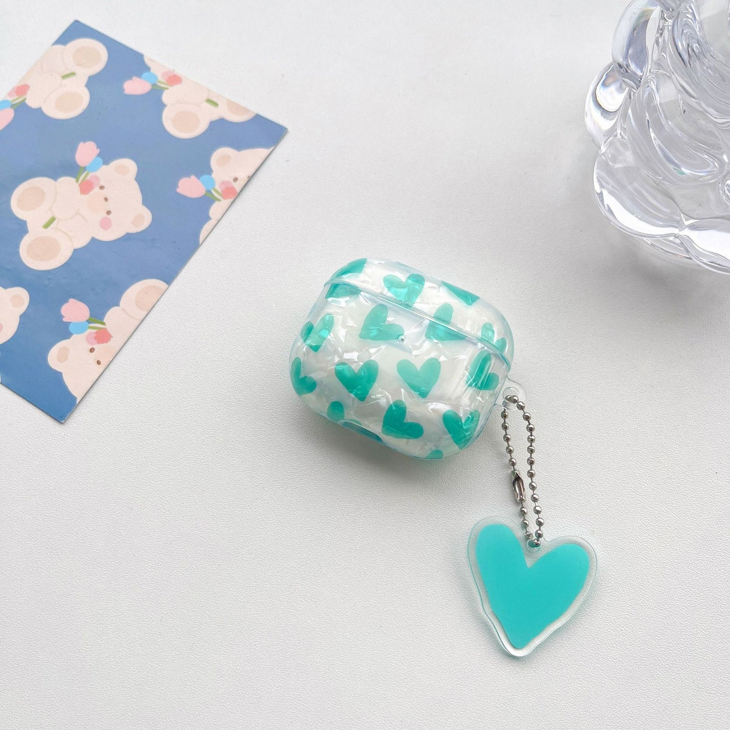 Kawaii Pink Heart AirPods Case with Charm – Clear Protective Cover