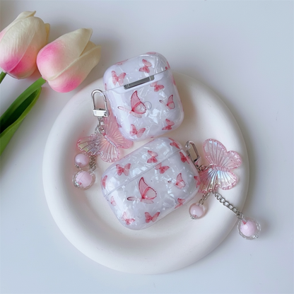 Pink Butterfly AirPods Case with Charm – Shell Pattern Cover