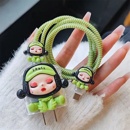 Cute 3D Doll Charging Cable Cover – Kawaii USB Plug Protector