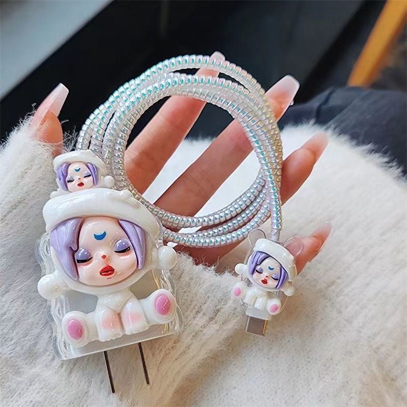 Cute 3D Doll Charging Cable Cover – Kawaii USB Plug Protector
