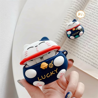 Lucky Cat AirPods Case – Kawaii 3D Silicone Protective Cover