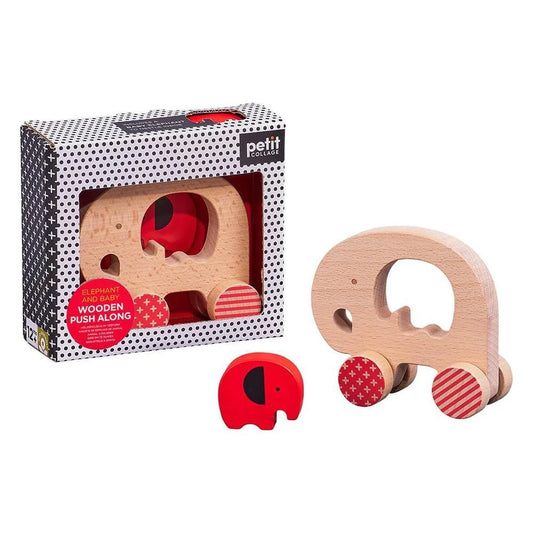 Elephant and Baby Wooden Push Along Car