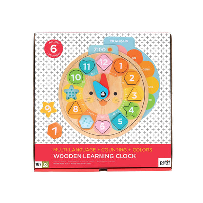 Multi-Language + Counting + Colors Wooden Learning Clock Petit Collage
