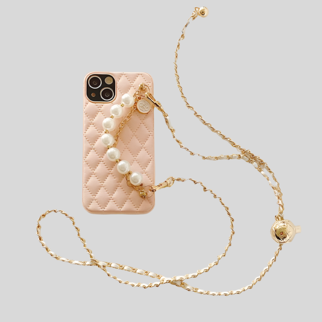 Elegant Quilted iPhone Case with Pearl Charm – Classy Gift Idea