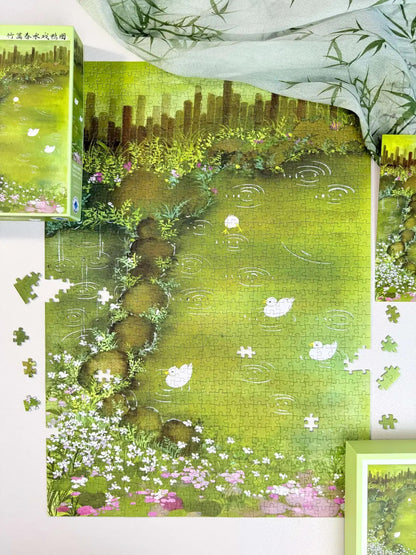 Spring Ducks by Bamboo Fence 1000 Piece Jigsaw Puzzle Tutu Dingdang