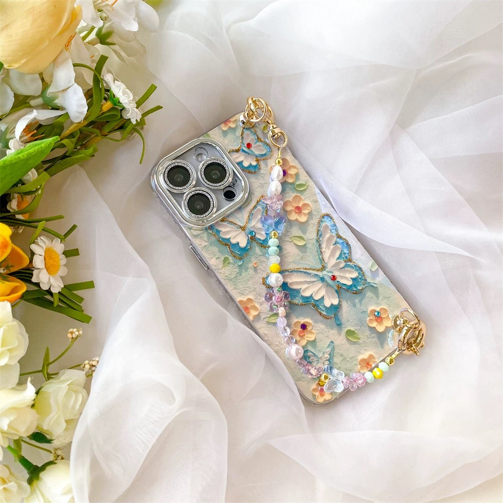 3D Butterfly iPhone Case with Beaded Strap – Whimsical & Girly Gift