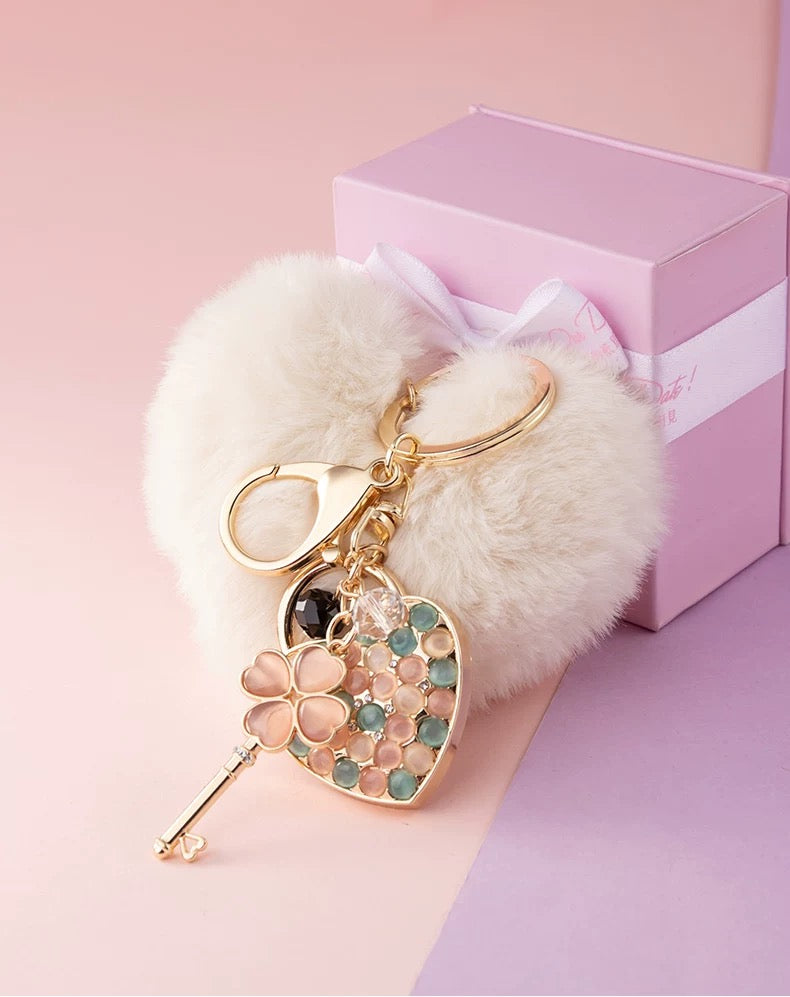 Elegant Heart-shaped Plush Keychains
