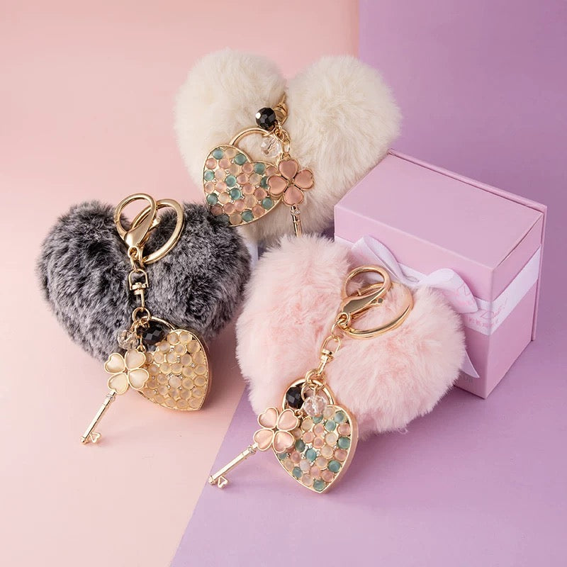 Elegant Heart-shaped Plush Keychains
