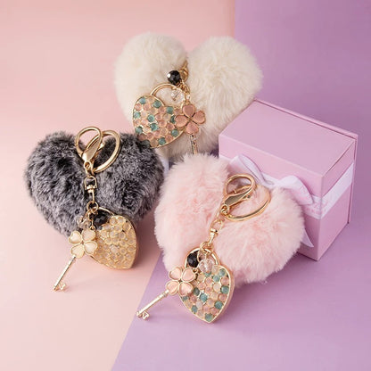 Elegant Heart-shaped Plush Keychains
