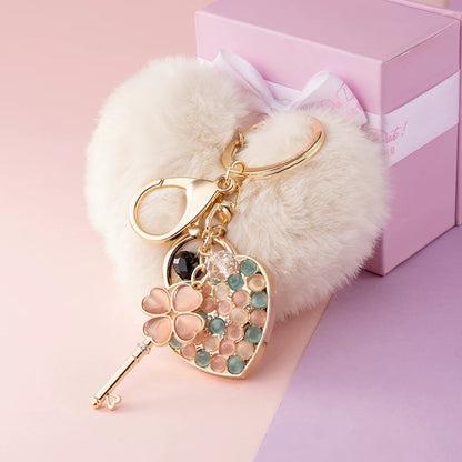 Elegant Heart-shaped Plush Keychains
