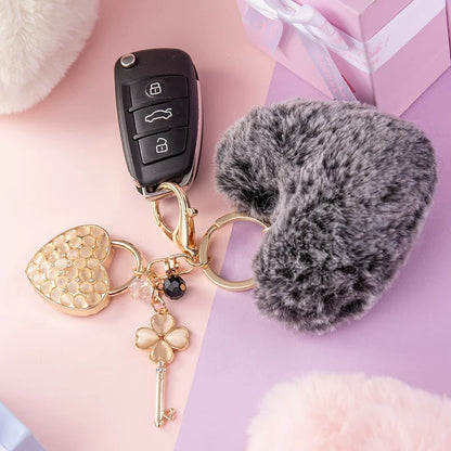 Elegant Heart-shaped Plush Keychains