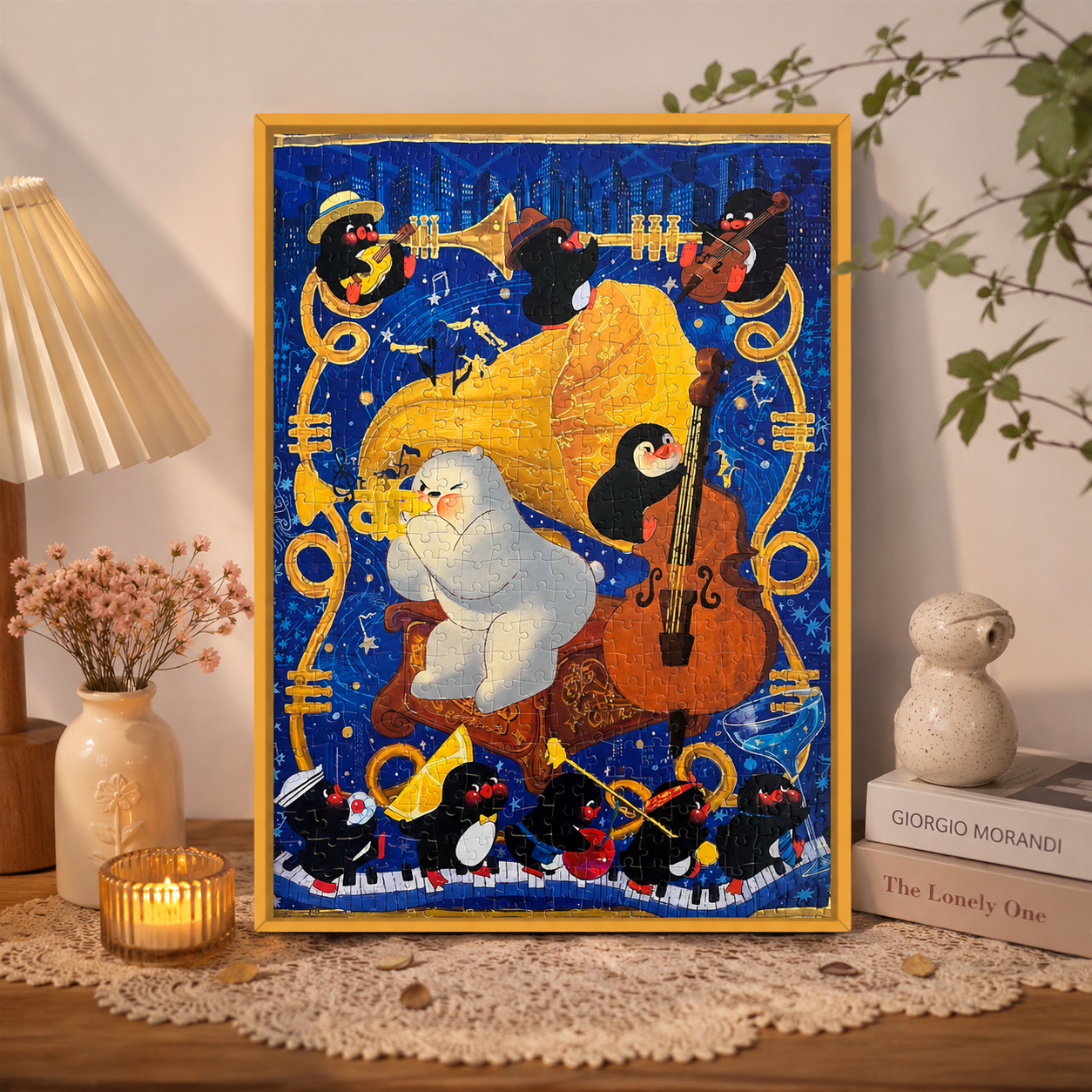 Pin Pin Blue Night 521 Piece Glow in the Dark Gold Foil Jigsaw Puzzle Pin Pin