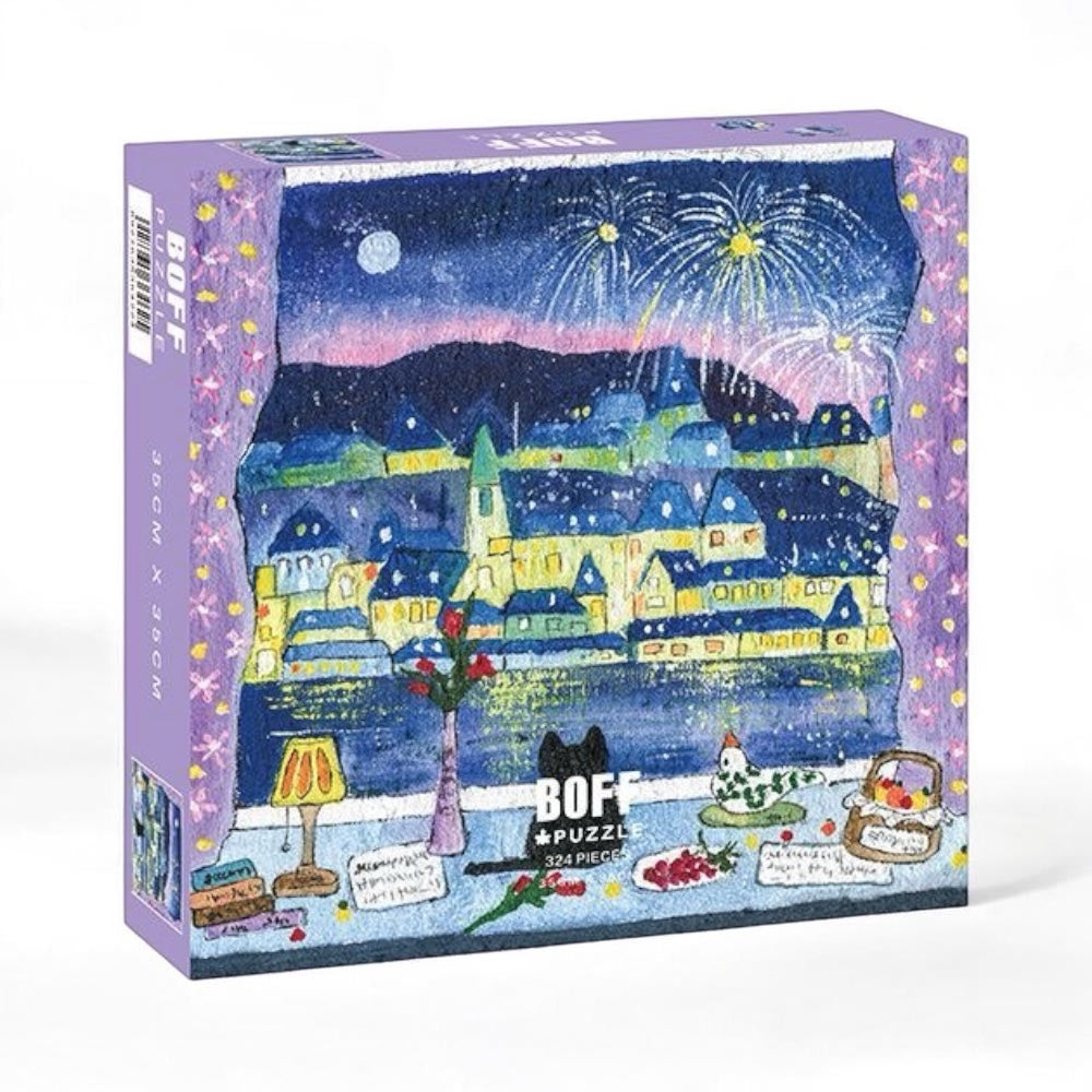 BOFF Puzzle Cat and Town at Night 324 Piece Jigsaw Puzzle BOFF