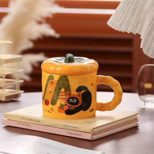 Cozy Cat Pumpkin Ceramic Mug