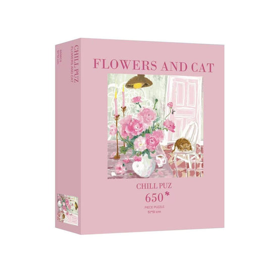 CHILL PUZ Flowers and Cat 650 Piece Puzzle CHILL PUZ