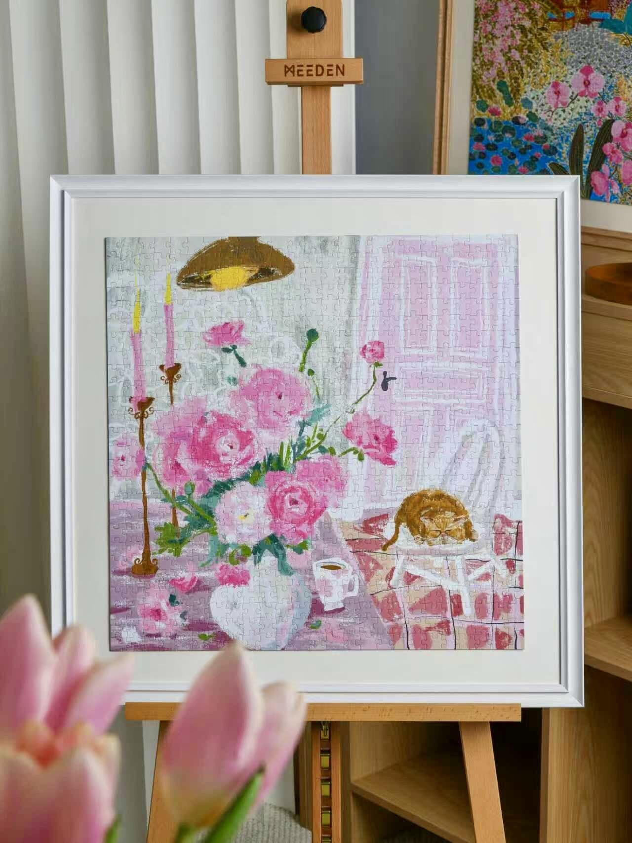 CHILL PUZ Flowers and Cat 650 Piece Puzzle