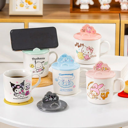 Kawaii Character Ceramic Mug with Lid