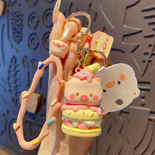 Squishy Piggy Dessert Keychain – Kawaii Gift Accessory