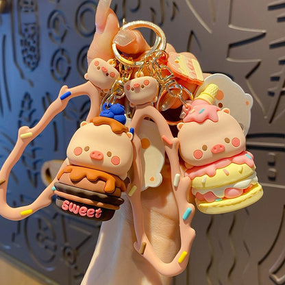 Squishy Piggy Dessert Keychain – Kawaii Gift Accessory