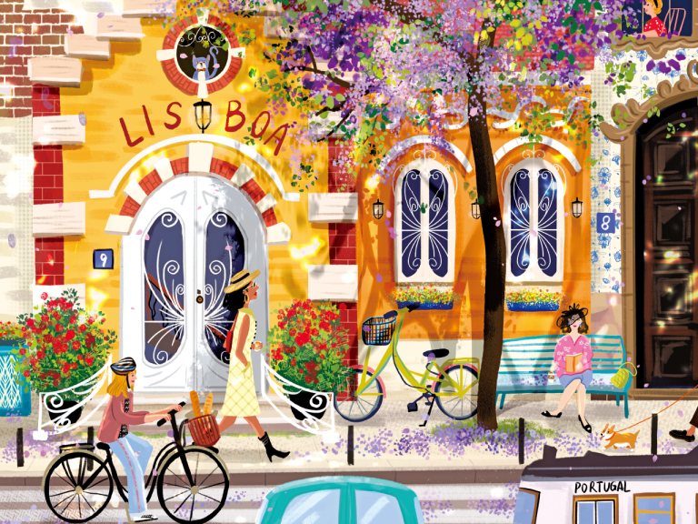 Lisbon Jacaranda Street 1000 Piece Puzzle VINLAA