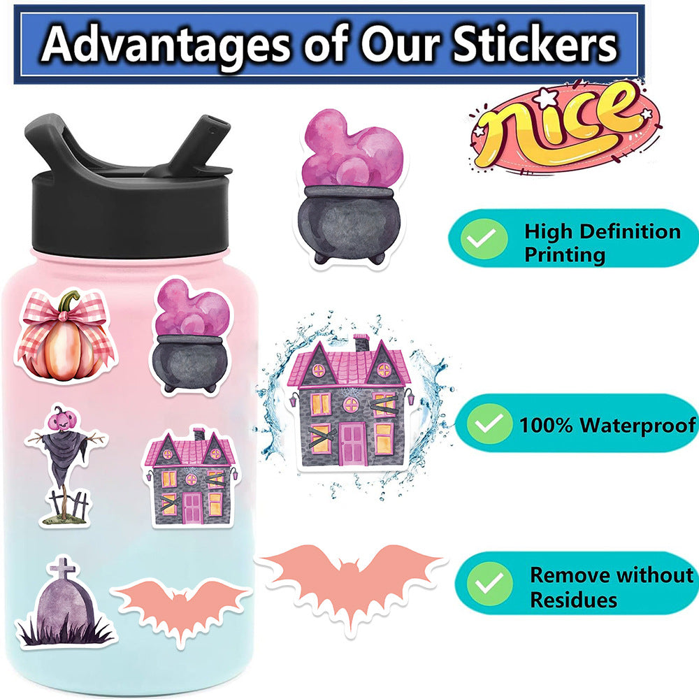Kawaii Pink Halloween Ghost Skull Pumpkin Stickers - 50Pcs