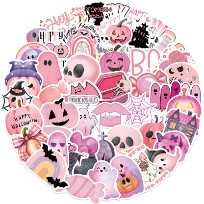 Kawaii Pink Halloween Ghost Skull Pumpkin Stickers - 50Pcs