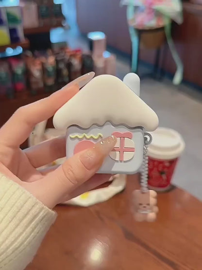 Étui pour AirPods en forme de maison de neige mignonne